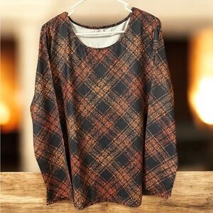 Women's Plaid Crewneck Top - Black and Orange